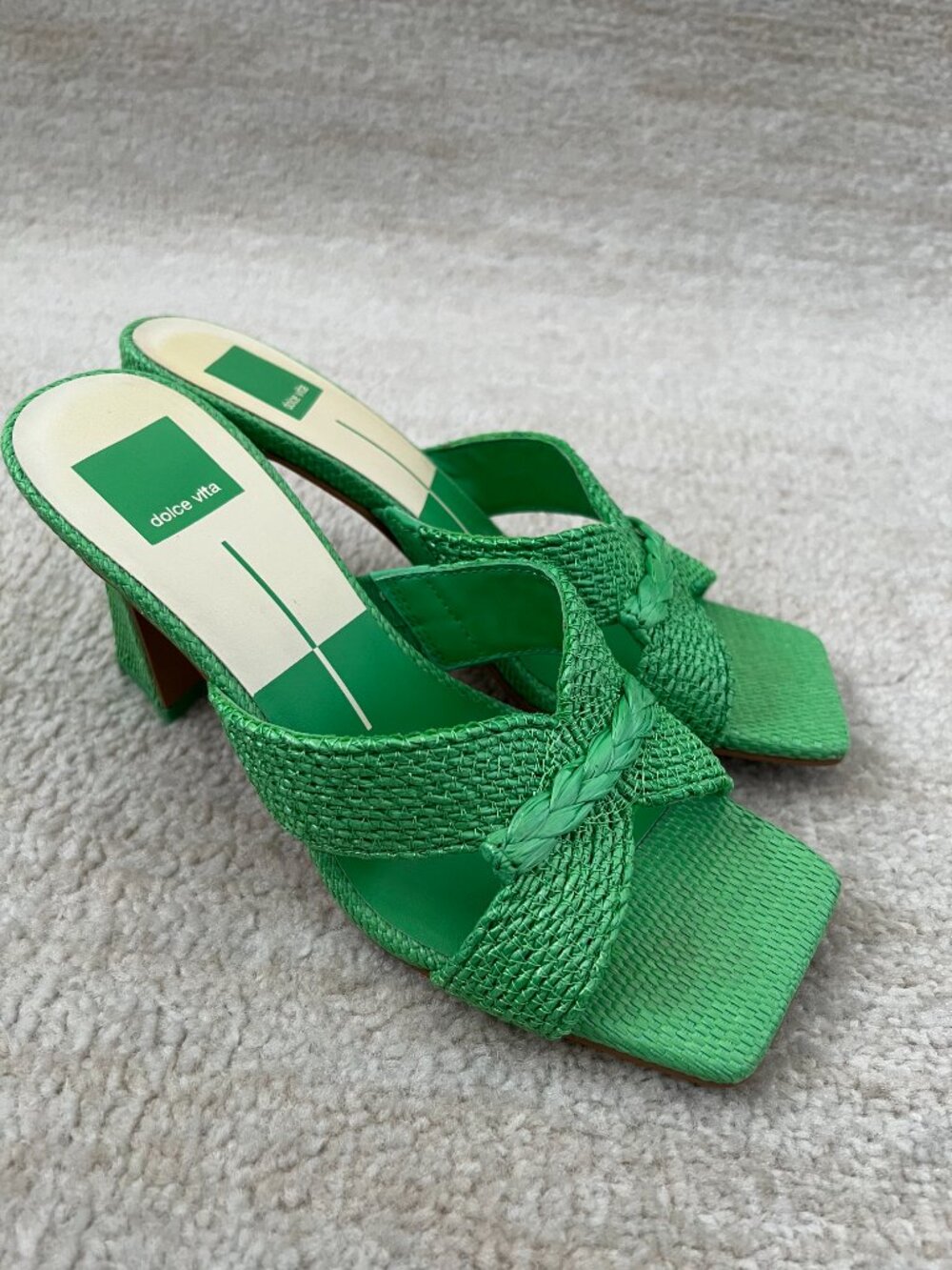 Dolce Vita Nitro Square Toe Strappy Chunky Heels Sandals Shoes 7.5 Green - Picture 4 of 13